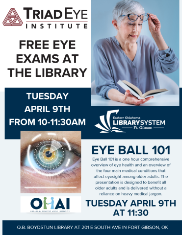 Flyer for Eye Exams on April 9th
