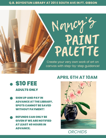 Nancy's Paint Palette Flyer for April 2024
