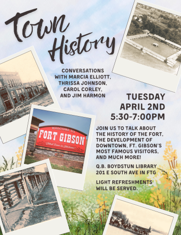 Town History flyer for April 2nd