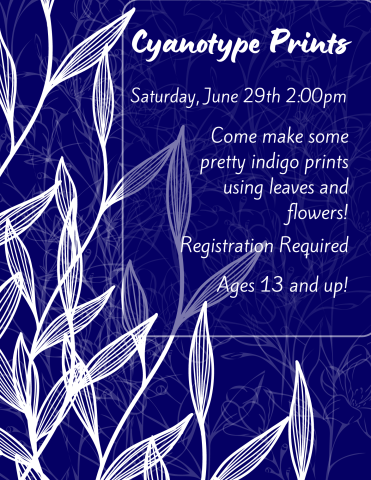 Come make some pretty indigo prints using leaves and flowers!