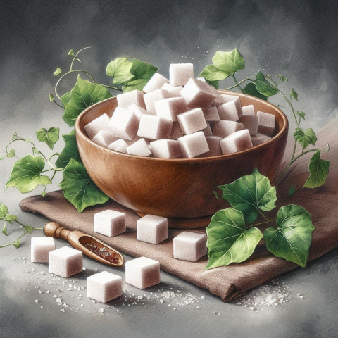 Bowl of square sugar cubes