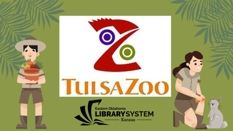Logo of Tulsa zoo and EOLS Kansas logo with two drawings of zoo keepers
