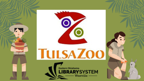 Logo of Tulsa zoo and EOLS Westville logo with two drawings of zoo keepers