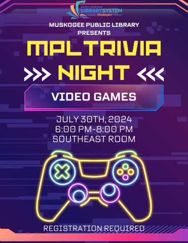 Poster for the Muskogee Public Library Video Game Trivia Night