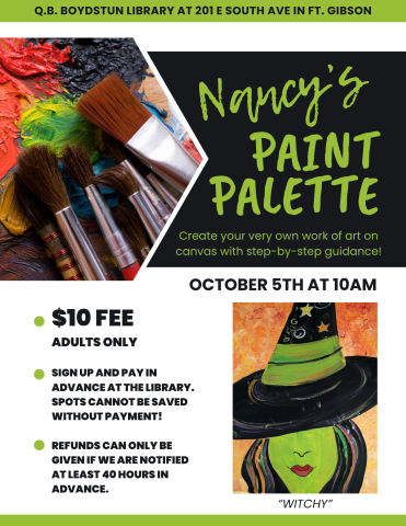 Nancy's Paint Palette Flyer for October