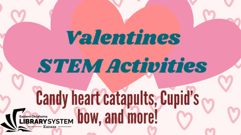 Heart background with text "Valentines STEM Activities" and description of program