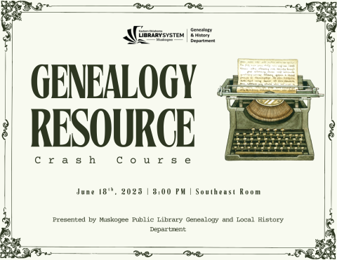 Poster advertising Genealogy Resource Crash Course