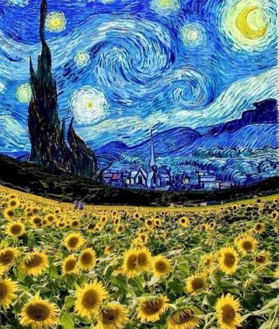 Van Gogh painting Starry Night with Sunflowers