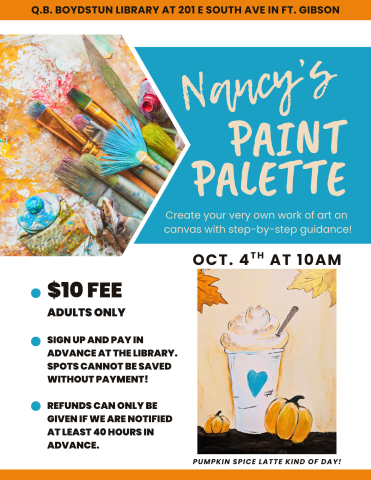 Nancy's Paint Palette Flyer for October