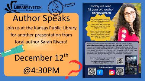 Author Speaks: Join us at the Kansas Public Library for another presentation from local author Sarah Rivera! December 12th @4:30PM