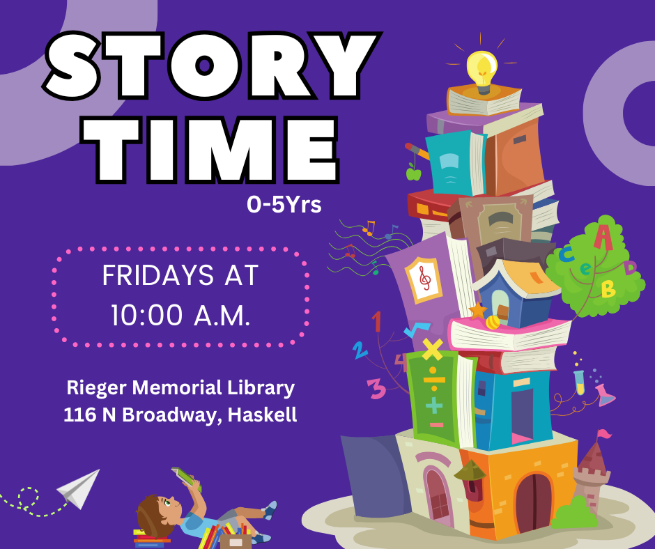 Story time for ages 0-5 on Fridays at 10:00 A.M.