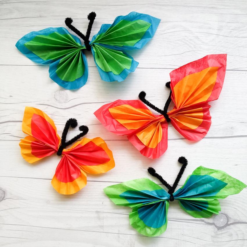 butterflies made of tissue paper and pipe cleaners