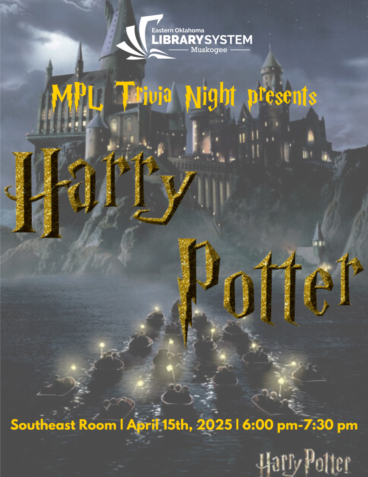 Poster advertising MPL Trivia Night: Harry Potter