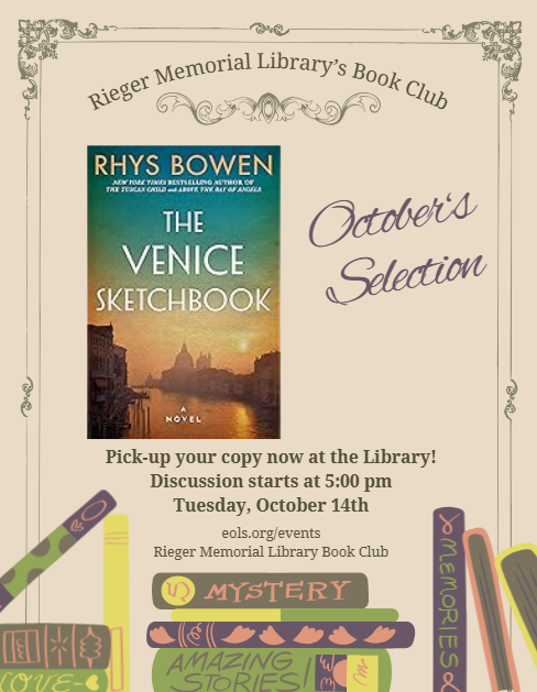 October's book club selection of the Venice Sketchbook by Rhys Bowen