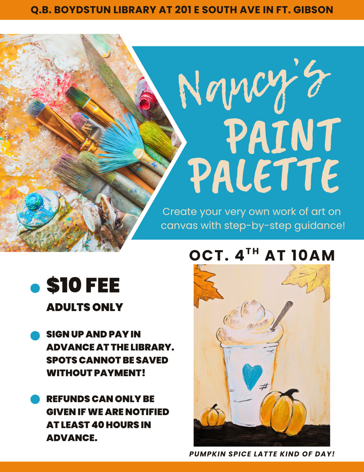 Nancy's Paint Palette Flyer for October